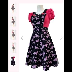 Bonsai Kitten Black & Pink Dinosaur Pinafore Dress